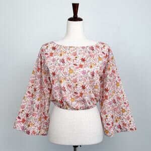 J. Crew Liberty London 100% Cotton Floral Bell Sleeve 70s Boho Cropped Top XS